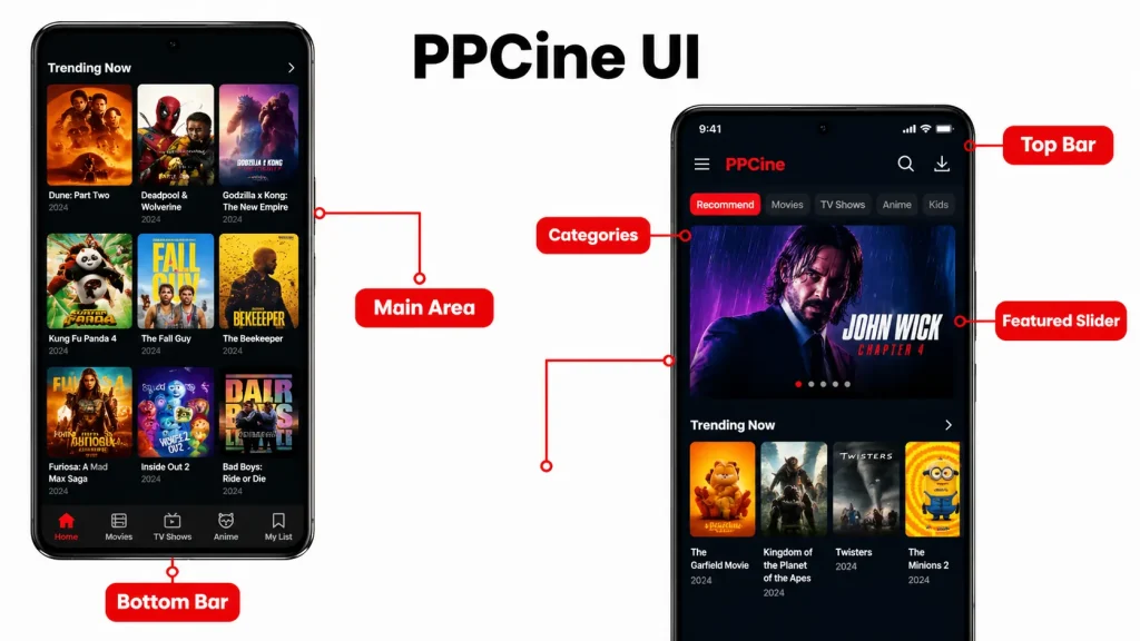 PPCine Apk UI